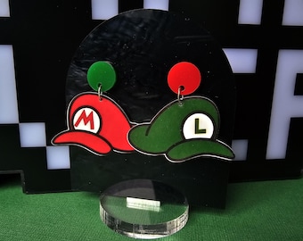 Super Mario & Luigi-hoedoorbellen – retro gamer-statementsieraden - Cosplay-oorbellen - Nintendo
