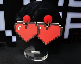 Pixel Gamer Heart Life-oorbellen - Statement Jewellery - nerdy gifts