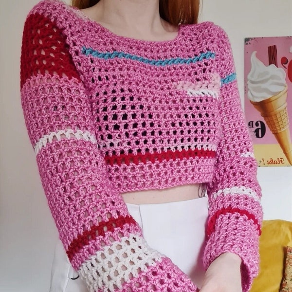 Beginner's Crochet Pattern: Mesh Long Sleeved Top Crochet Pattern Make It Yourself Spring Summer Fashion