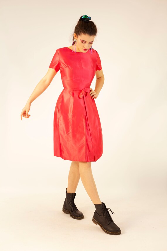 pink satin pleated dress