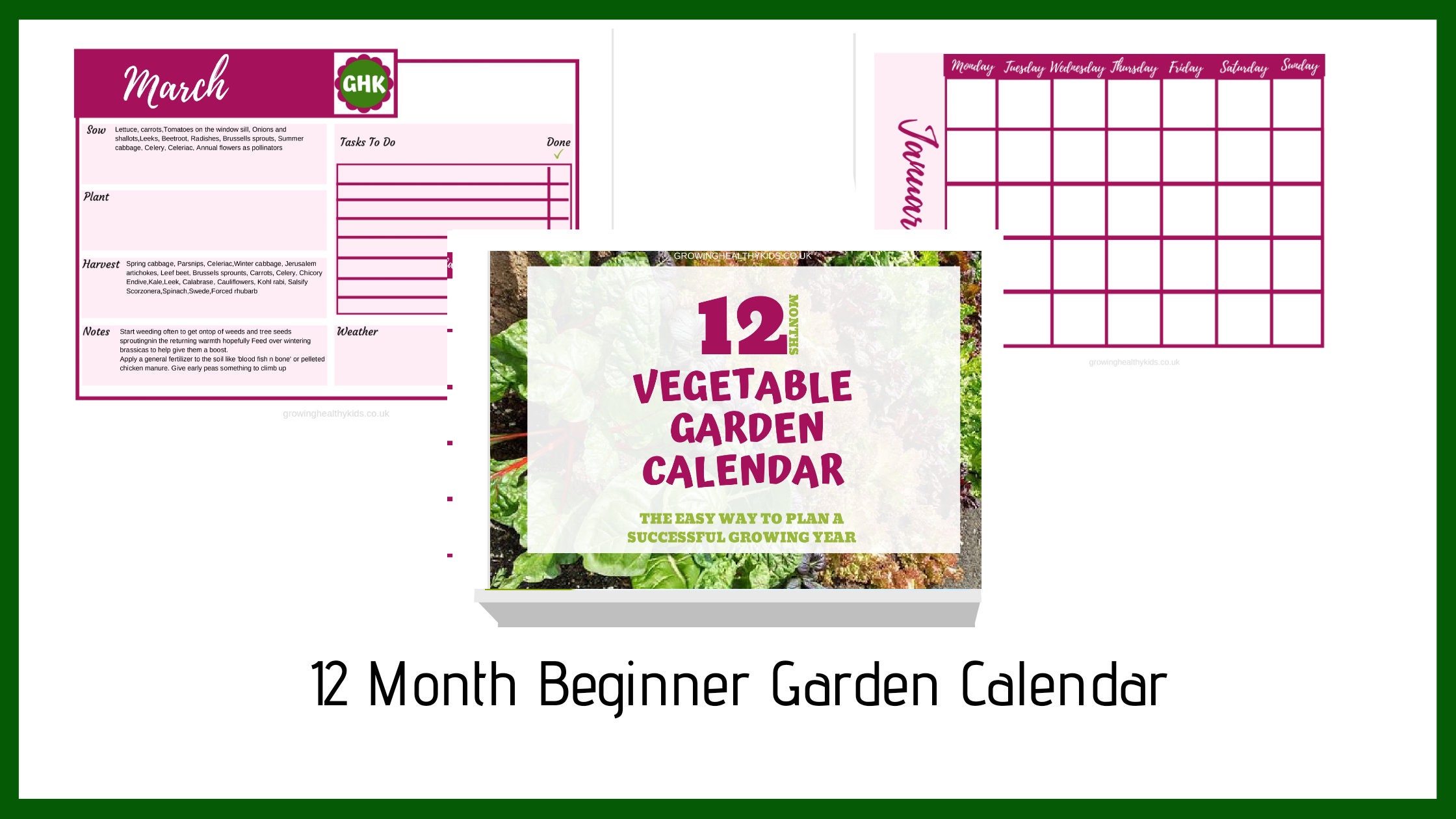 Printable Vegetable Garden Planning Calendar. Monthly Planner and Tasks ...
