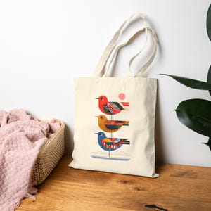 Bird Trio Cotton Canvas Tote Bag - Nature Inspired Eco-Friendly Reusable Shopping Bag, Bird Lover Gift, Botanical Design Accessory, Animal