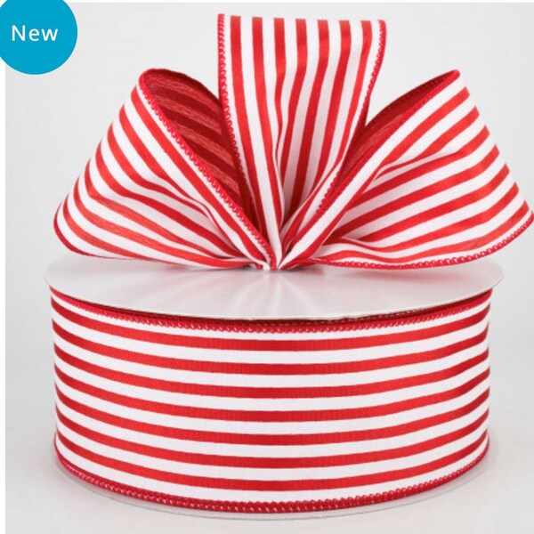 2.5" Cabana Stripes Cinta: Blanco sobre Satén Rojo, 5 Yardas