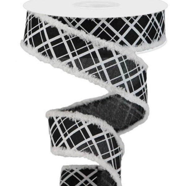 1.5” Line Check on Royal Snowdrift Ribbon- Black/White SKU RG0809602