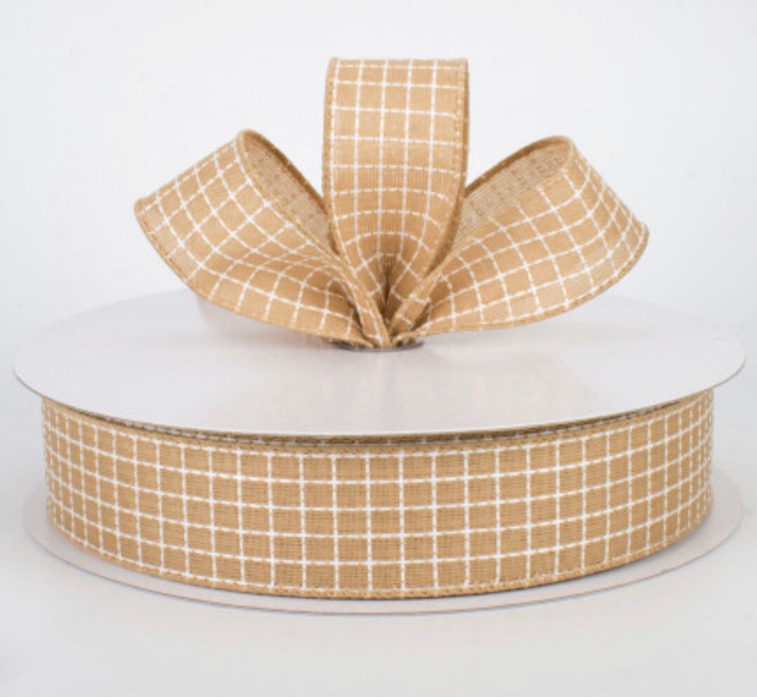 1.5” Embroidered Stitched Squares Ribbon: Natural (5 Yards) - Etsy