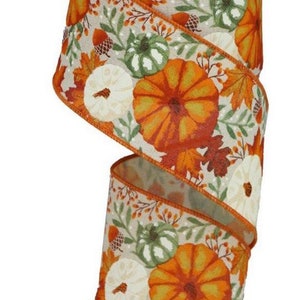 Pumpkin Foliage Fall Ribbon Size: 2.5” width; 10 yards