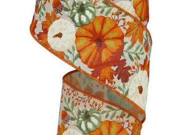 Pumpkin Foliage Fall Ribbon Size: 2.5” width; 10 yards