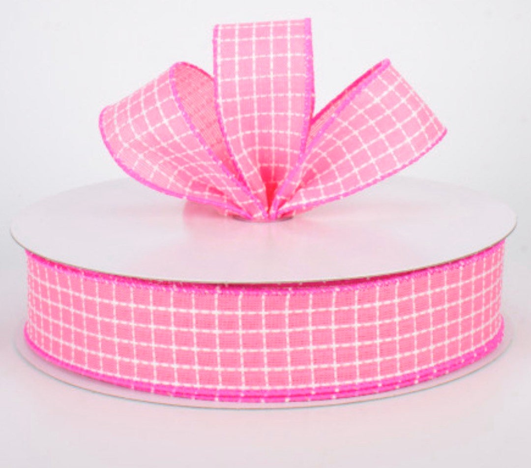 1.5” Embroidered Stitched Squares Ribbon: Pink (5 Yards) - Etsy