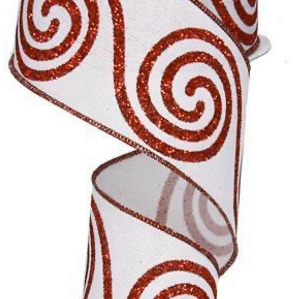 2.5” Large Swirl Ribbon-White/Red