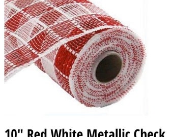 10” Red White Metallic Check Deco Poly MeshItem #: RE1367N5-red-whit