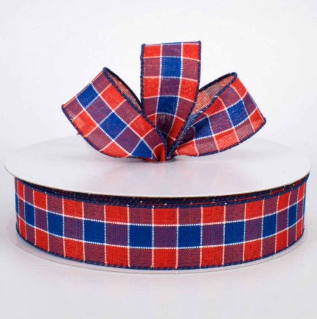 1.5” Stitched Check Ribbon: Red & Blue (5 Yards) - Etsy