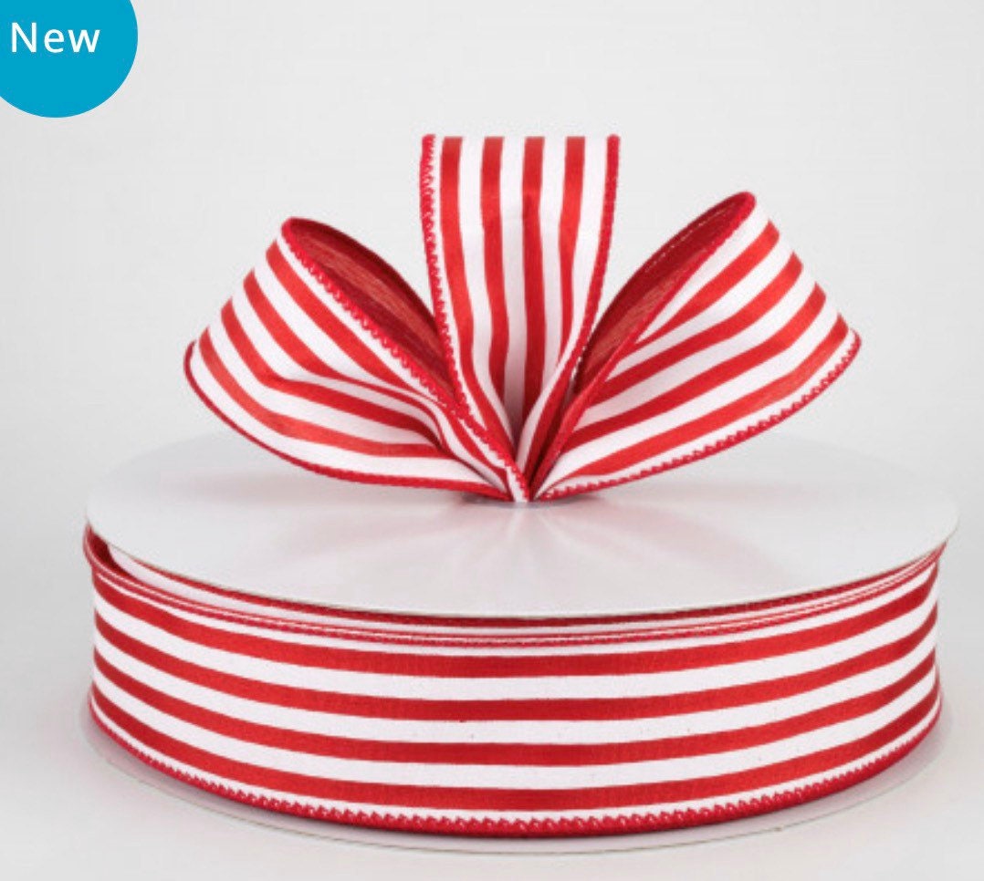 Metallic Red and White Striped Cabana Ribbon, 1-1/2x25 Yards
