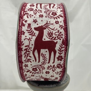 Renna di Natale rosso scuro e bianco 2 1/2 "nastro cablato da membri Mark