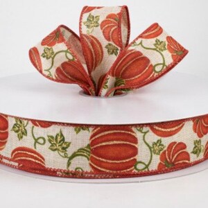 1.5” Linen Glittered Pumpkin Ribbon: Natural (5 Yards)