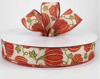 1.5” Linen Glittered Pumpkin Ribbon: Natural (5 Yards)