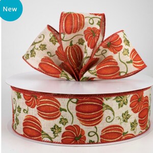 2.5” Linen Glittered Pumpkin Ribbon: Natural (5 Yards)