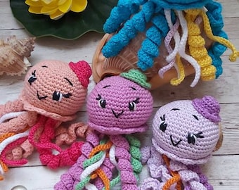 Pieuvres en crochet/ pieuvres en crochet pour bébé/médusesen crochet /doudou poulpe pour bébé Prématuré, poulpe en croche,pieuvres porte-clé