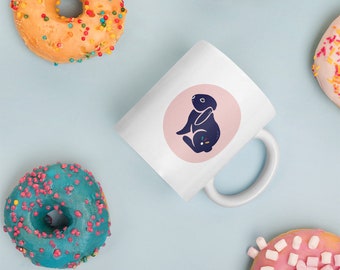 Linus Mug | Bunny Mug | Self Care Mug | Rabbit Mug | Folk Print Mug | Cute Mug | Bunny Gift | Coffee Lovers Gifts | Pink Purple Mug | Cup
