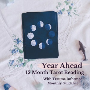 Año por delante - Lectura de Tarot de 12 meses / Lectura de Tarot de Año Nuevo / Tarot informado sobre trauma / Tarot de bienestar / Tarot de tutoría de asesoramiento