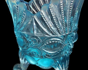 Mosser Blue Opalescent Eye Winker Pattern Spooner