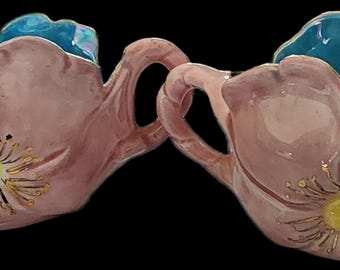 Vintage Ceramic Cream and Sugar Set: Hand-Painted Floral Design