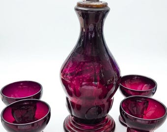 Vintage MCM Viking Glass Decanter Set with swirl stopper