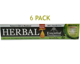 Essential Palace - Organic Herbal Toothpaste - Refreshing - Fluoride Free - Vegetable Base - 5 IN 1 Organic Ingredients - 6.5 OZ 6 Pack