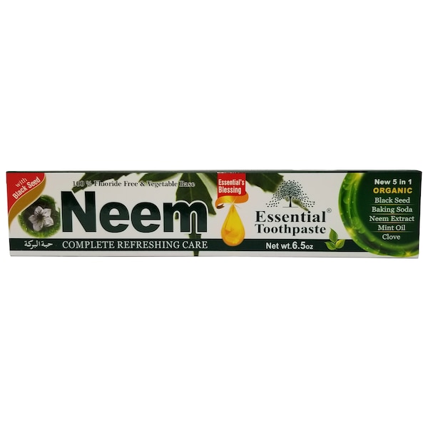 Essential Palace - Organic Neem Toothpaste - Mint & Black Seed - Fluoride Free - Vegetable Base - 5 IN 1 Organic Ingredients - 6.5 OZ