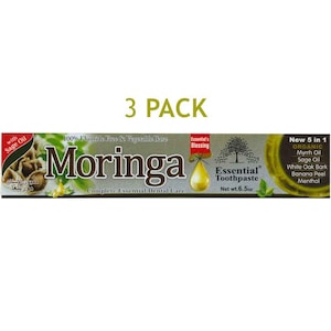 Essential Palace - Organic Moringa Toothpaste - Paraben Free - Fluoride Free - Vegetable Base - 5 IN 1 Organic Ingredients - 6.5 OZ 3 Pack
