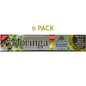 Essential Palace - Organic Moringa Toothpaste - Paraben Free - Fluoride Free - Vegetable Base - 5 IN 1 Organic Ingredients - 6.5 OZ 6 Pack