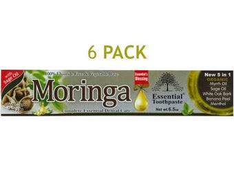 Essential Palace - Organic Moringa Toothpaste - Paraben Free - Fluoride Free - Vegetable Base - 5 IN 1 Organic Ingredients - 6.5 OZ 6 Pack