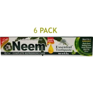 Essential Palace - Organic Neem Toothpaste - Mint & Black Seed - Fluoride Free - Vegetable Base - 5 IN 1 Organic Ingredients - 6.5 OZ 6 Pack