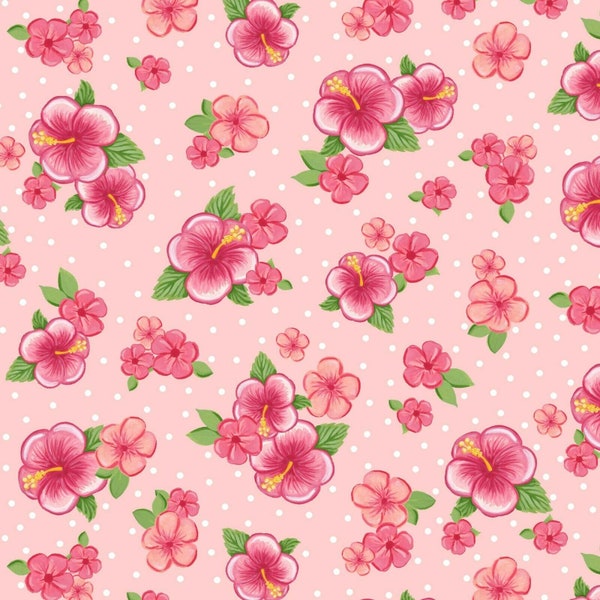 Lets Flamingle - Blank Textiles - Pink hibiscus flower cotton fabric tropical hawaiian aloha