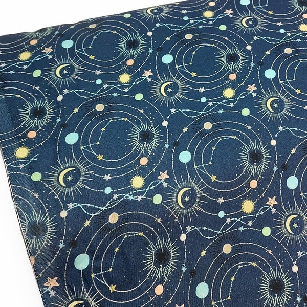 Dark blue - Star Bright - celestial cotton fabric P&B Textiles moon space galaxy planet zodiac