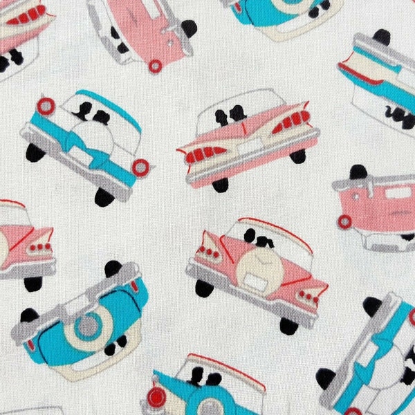 80cm Off white Going Steady cotton fabric - Windham - 1950s cadillac classic cars