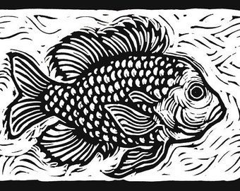 Sunfish by Anita Hagan - Original Linocut / Linoleum Block Print on Paper - Unframed