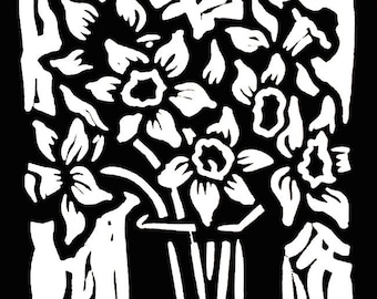 Daffodils by Anita Hagan - Original Linocut / Linoleum Block Print on Paper - Unframed