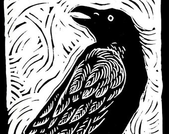 Raven by Anita Hagan - Original Linocut / Linoleum Block Print on Paper
