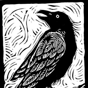 Raven por Anita Hagan - Impressão em bloco de linóleo / linóleo original em papel