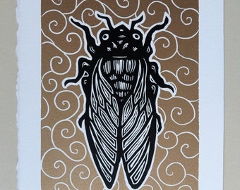 Cicada by Anita Hagan - Original Linocut / Linoleum Block Print on Rives paper