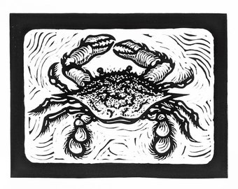 Crab by Anita Hagan - Original Linocut / Linoleum Block Print on Paper