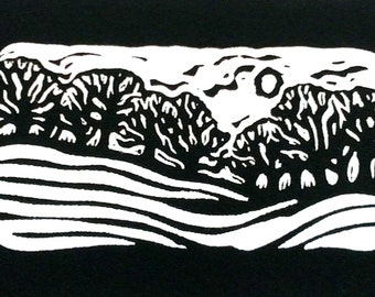 Sunset by Anita Hagan - Original Linocut / Linoleum block print on Paper