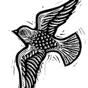 Joy of Flight II por Anita Hagan - Linogravura original / Impressão em bloco de linóleo em papel