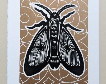 Moth by Anita Hagan - Original Linocut / Linoleum Block Print on Rives paper