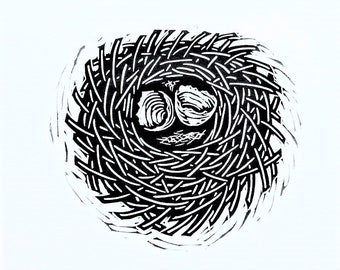 Nest by Anita Hagan - Original Linocut / Linoleum Block Print on Paper - Unframed