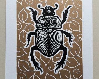 Beetle by Anita Hagan - Original Linocut / Linoleum Block Print on Rives Paper