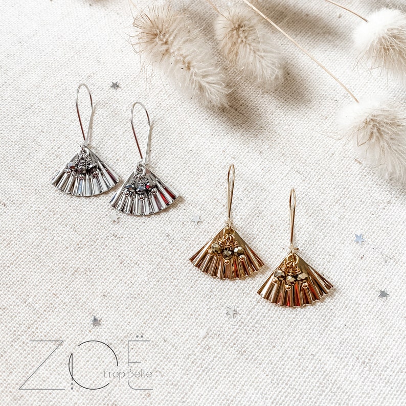 Gold-Plated earrings Zuri Earrings Fan Charm Folded Fan Triangle earrings Gold-Plated over copper Czech Beads Faceted Czech Beads