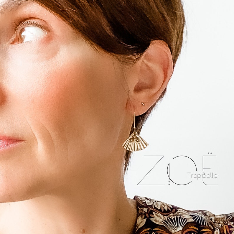 Gold-Plated earrings Zuri Earrings Fan Charm Folded Fan Triangle earrings Gold-Plated over copper Czech Beads Faceted Czech Beads