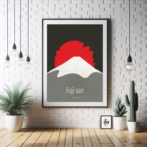 Affiche de voyage vintage du mont Fuji : art du soleil rouge japonais (téléchargement numérique)