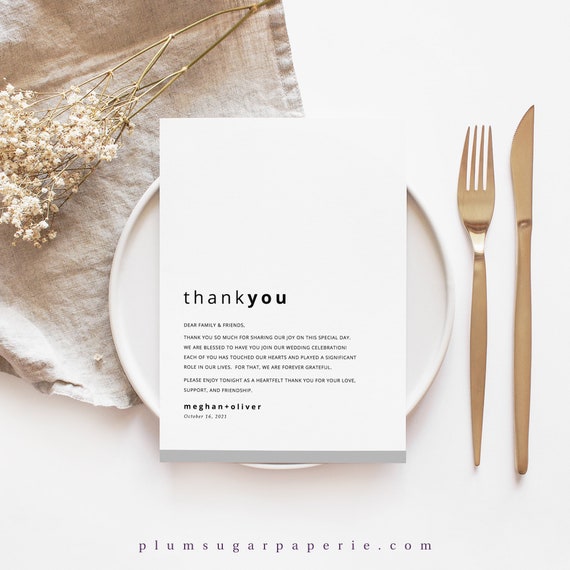 Minimalist Wedding Thank You Card Template Simple Printable Etsy Israel